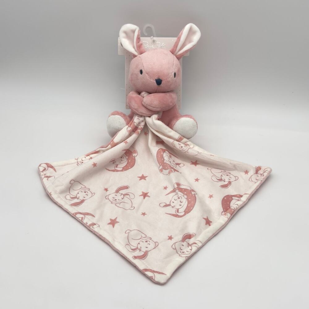 Rene Rofe Pink Bunny Moon Stars Plush Baby Security Blanket Lovey Toy New